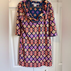 Gretchen Scott Blue Pink Haveli Ruffle RuffNeck Dress  - Women’s Large